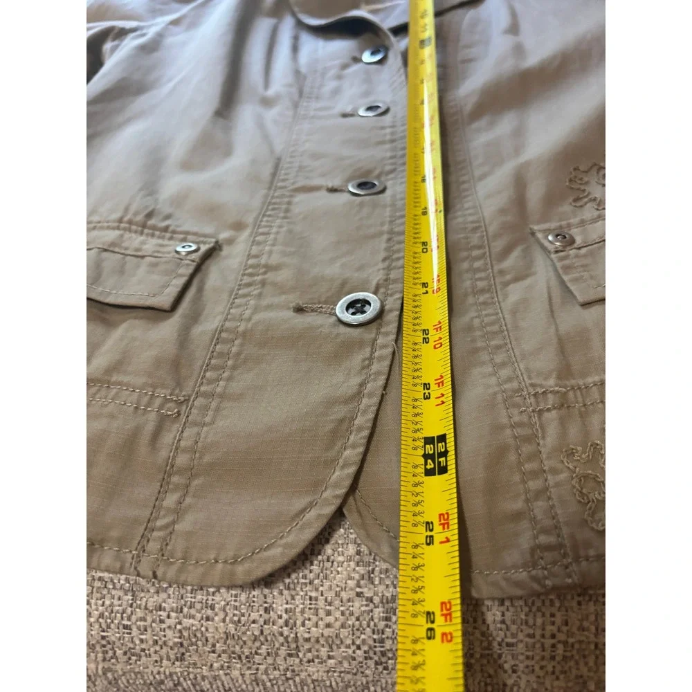 Chico's Embroidered Utility Jacket Beige Cotton Blazer Coat‎ Size 0 S